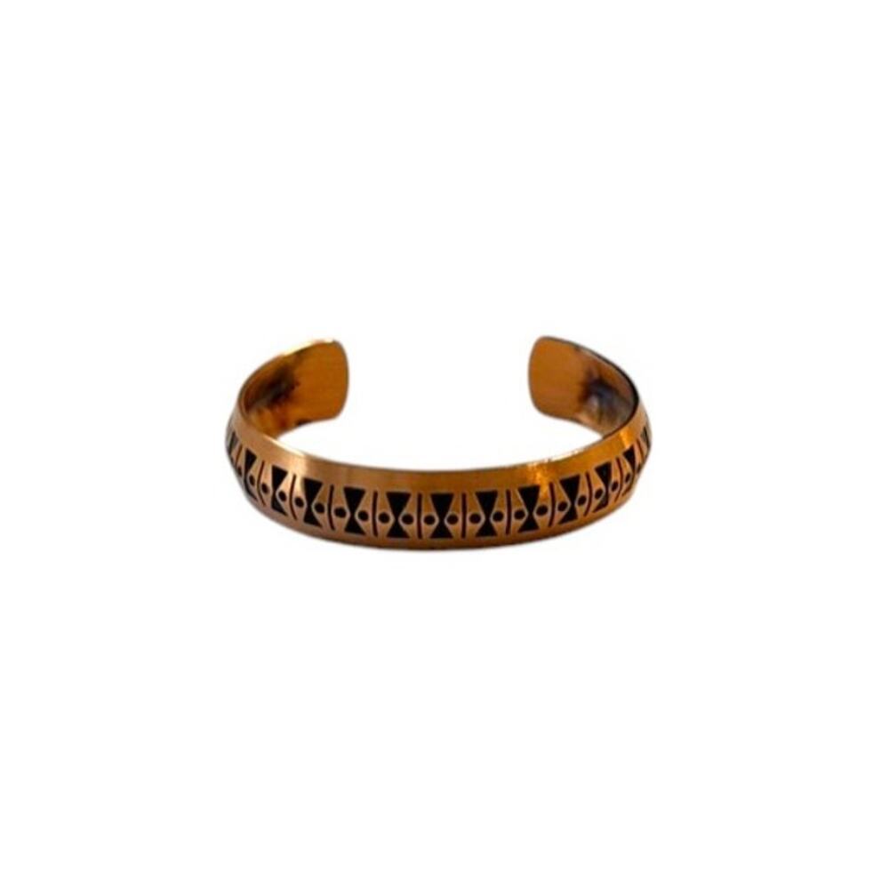 Vintage Genuine Copper Cuff Bracelet Geometric Pattern Adjustable Unisex